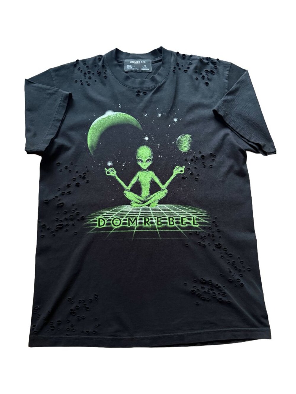 Dom Rebel DOMREBEL Mens Alien Meditation Distressed Graphic T-Shirt Black Medium
